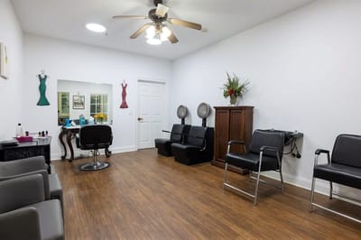 Interior of a beauty salon area in a facility