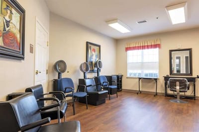 Interior view of a hair salon in the facility