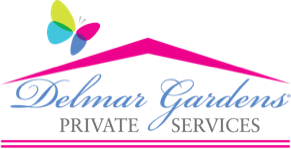 Delmar Gardens Private Services logo with butterfly