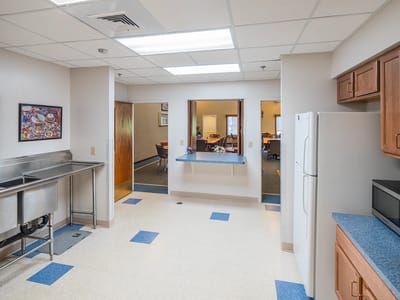 Interior kitchen space in a senior living facility