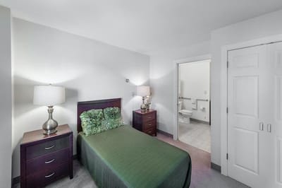 Private bedroom in assisted living facility