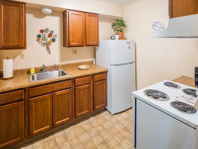Interior view of a kitchen in a senior apartment
