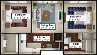 Architectural floor plan of a resident unit layout
