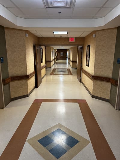Interior corridor of a nursing home facility