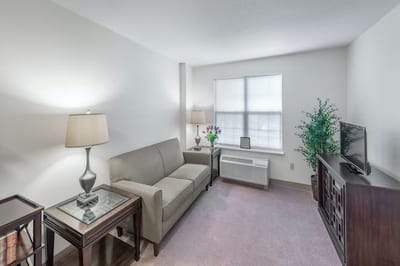 Cozy living room in a resident's unit