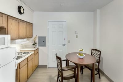 Interior of a kitchenette and dining area