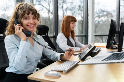 Receptionist answering phone calls in an office setting