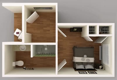 Architectural floor plan of a private resident room