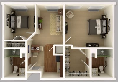 Architectural floor plan layout of a shared living unit