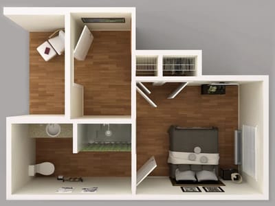 Architectural floor plan of a resident room layout