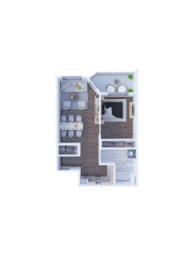 Architectural floor plan of a senior living unit