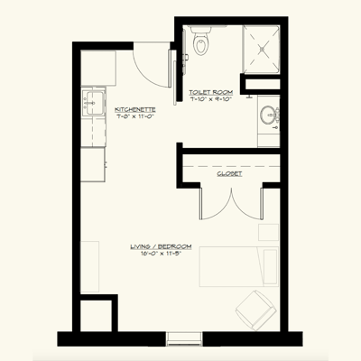 Architectural floor plan of a living space