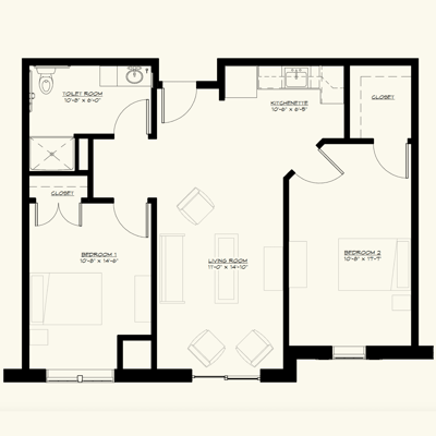 Architectural floor plan layout of a unit