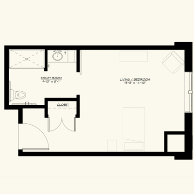 Architectural floor plan layout of a resident unit