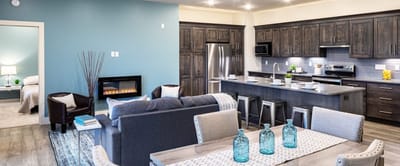 Modern interior kitchen and living area at Oaknoll Retirement Residence