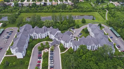 Aerial view of the American House Troy facility with green spaces