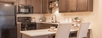 Modern kitchen setup in a senior living unit