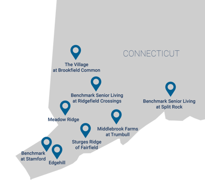 Map of Benchmark Senior Living facilities in Connecticut