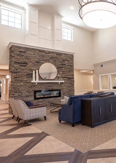 Bright and inviting lobby area with cozy seating