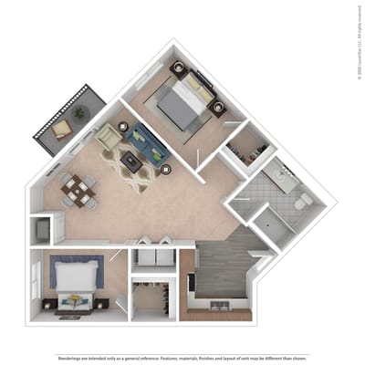 Architectural floor plan of a senior living unit