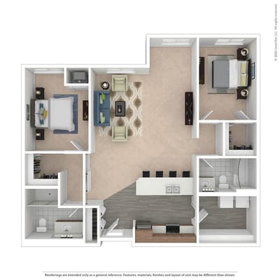 Floor plan layout of a senior living unit