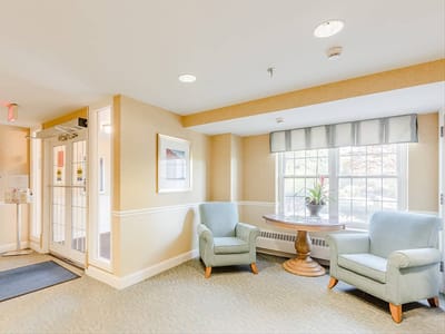 Bright and welcoming common area with seating