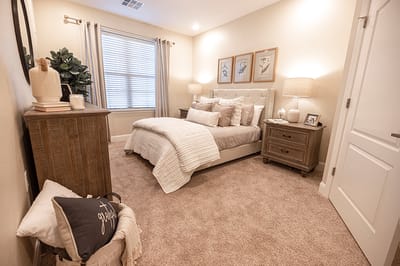 Cozy bedroom with soft decor and furnishings