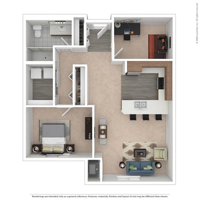Architectural floor plan of a senior living unit