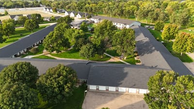 Aerial view of the Riverside Lodge Retirement Community grounds
