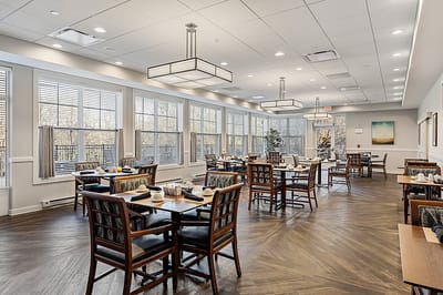 Dining area set for residents with food service