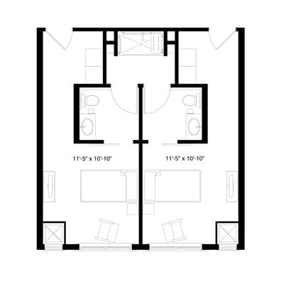 Architectural floor plan of resident units