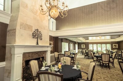 Elegant dining room with tables and chandelier