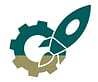 Stylized rocket and gear logo