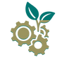 Graphic logo with gears and a leaf