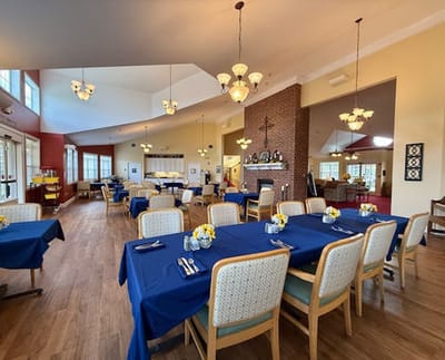 Dining area set up for a meal