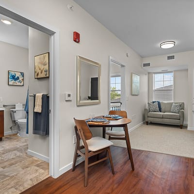 Interior view of a resident room with furniture
