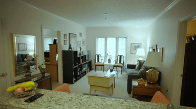 Bright interior of a cozy living area with furniture