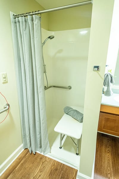 Accessible shower area in a senior living facility