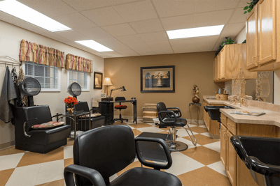 Hair salon interior with styling chairs and decor