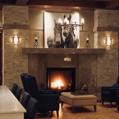 Cozy common area with a fireplace and comfortable seating
