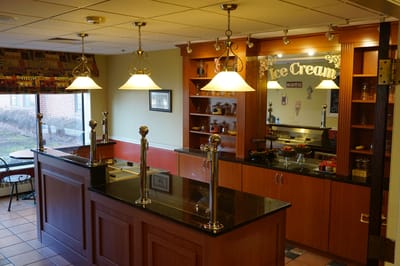 Interior view of an ice cream station in a dining area