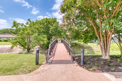 Accessible walking bridge surrounded by greenery