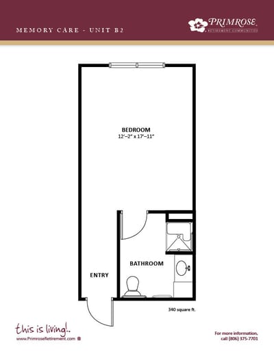 Architectural floor plan of a memory care unit
