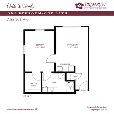 Architectural floor plan of a one bedroom apartment