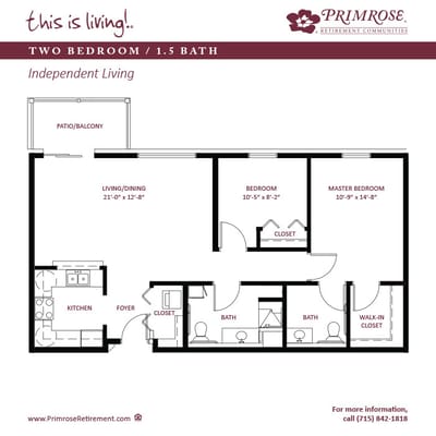 Architectural floor plan of a two-bedroom unit