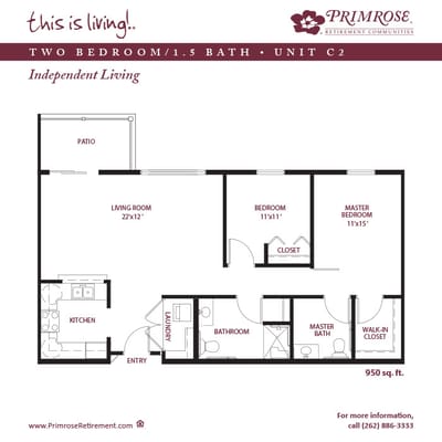 Architectural floor plan for a two-bedroom unit