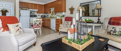 Cozy living room in a senior living apartment