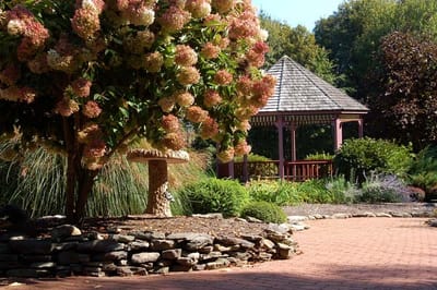 Beautiful garden area with gazebo and landscaping