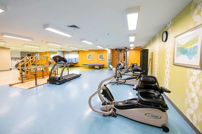Interior view of a fitness area with exercise equipment