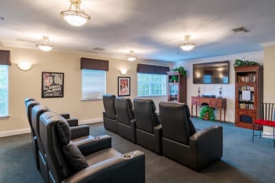 Cozy movie room with comfortable seating